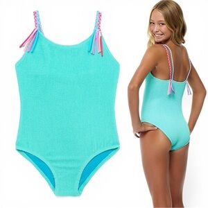 Beach Lingo Girls One Piece Swimsuit Blue Size 12 NEW